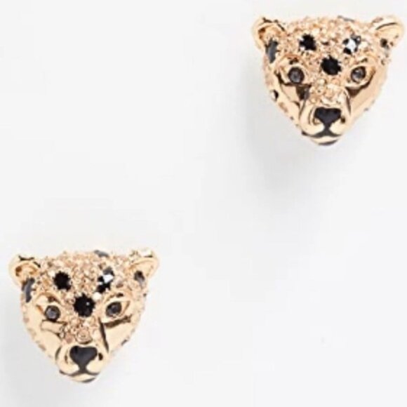 $58 Kate Spade Run Wild Cheetah Stud Earrings in gold & black - Picture 2 of 7